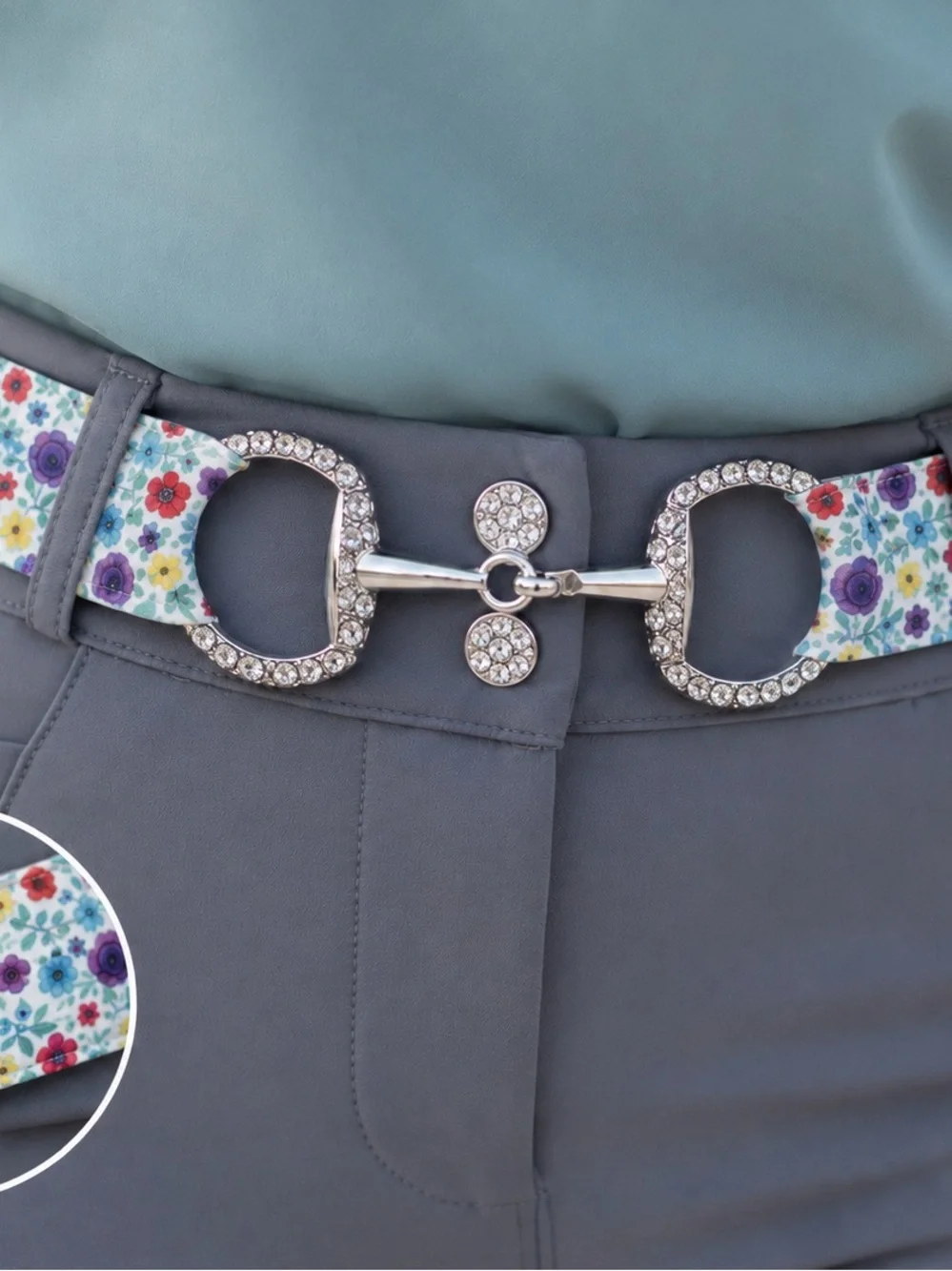 floral christal Equestrian horse Snaffle Bit Belt 1.5” Elastic 1 size fits most